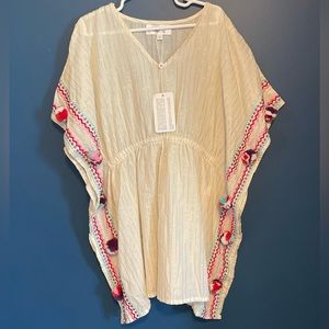 AMERICA & BEYOND ZEPHYR DETAIL DETAIL COVER-UP, BEIGE/GOLD STRIPE Girls size S